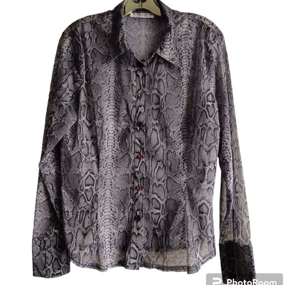 S🐆San Francisco animal print demi-sheer button down 2 shirts - Picture 4 of 7